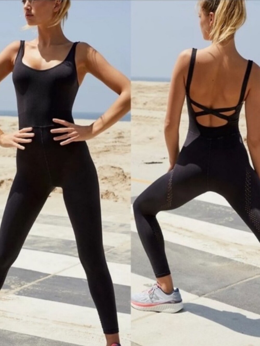 Free People Black Seamless Active Jumpsuit with Strappy Back- XS/S